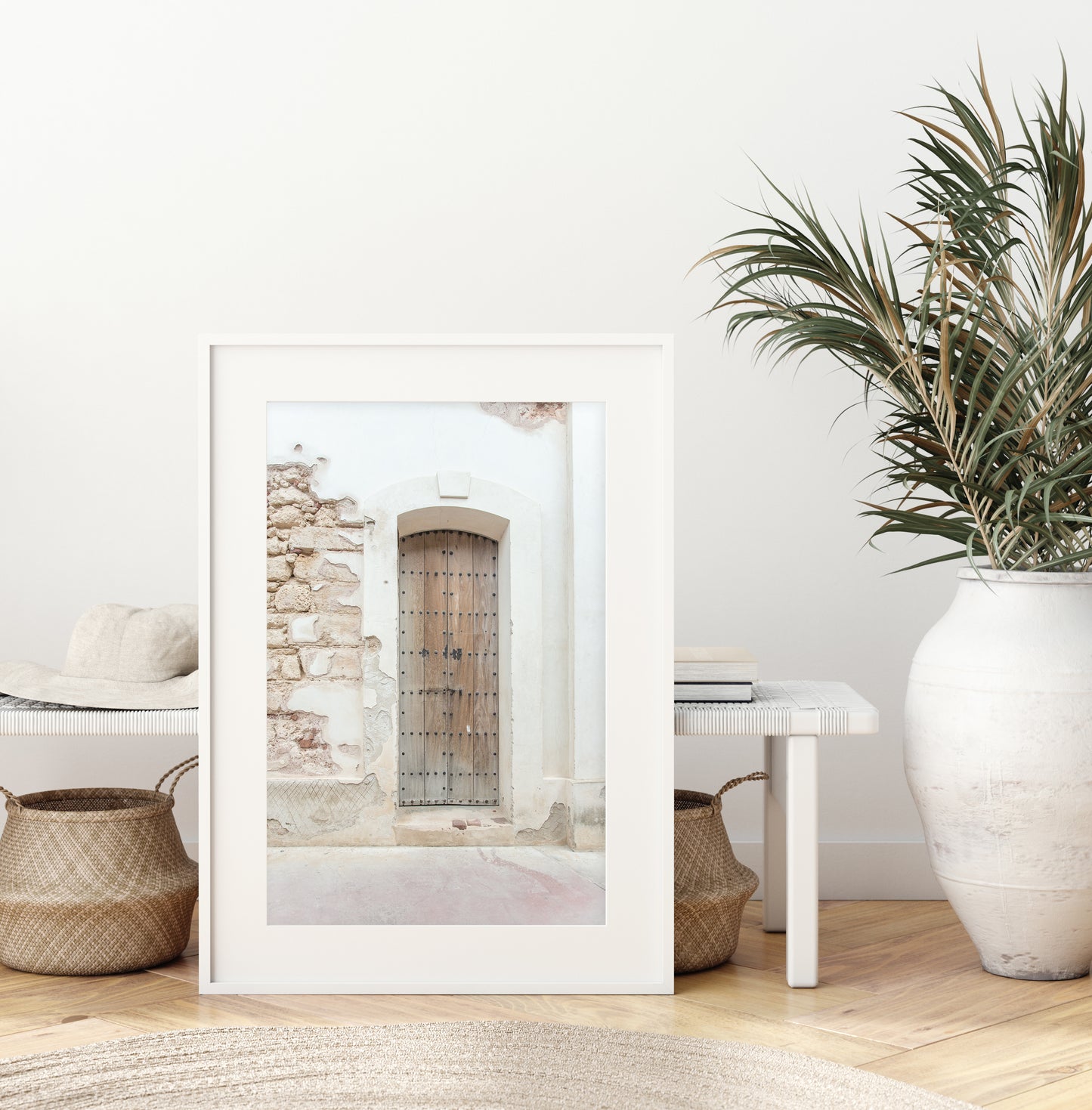 Boho decor featuring Neutral Minimal Art, pastel travel photograph of a scene in Old San Juan Puerto Rico