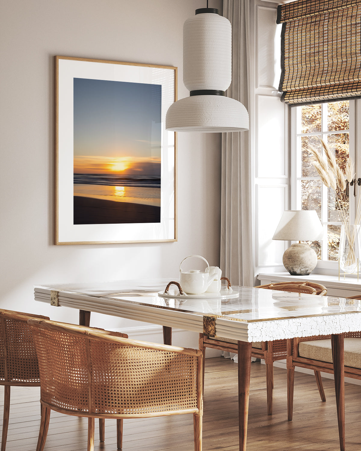 netural decor featuring abstract warm blue abstract sunrise at the beach