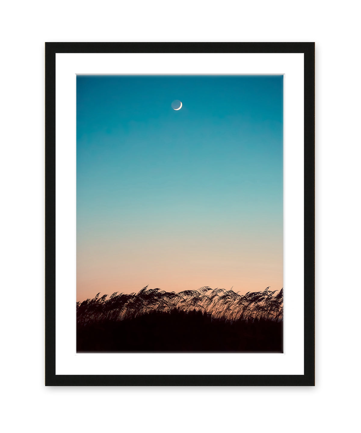 Teal sunset beach photograph, black wood frame, Wright and Roam