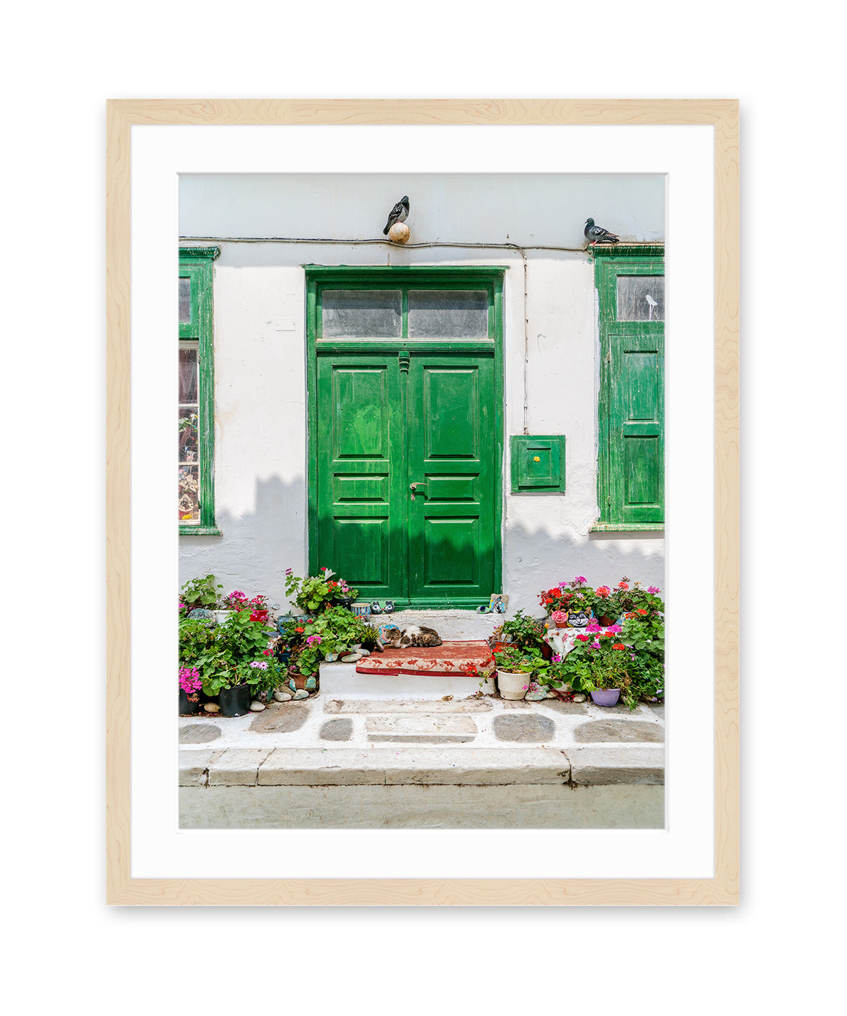 green door mykonos greece. Greek wall art - travel photography, wood frame