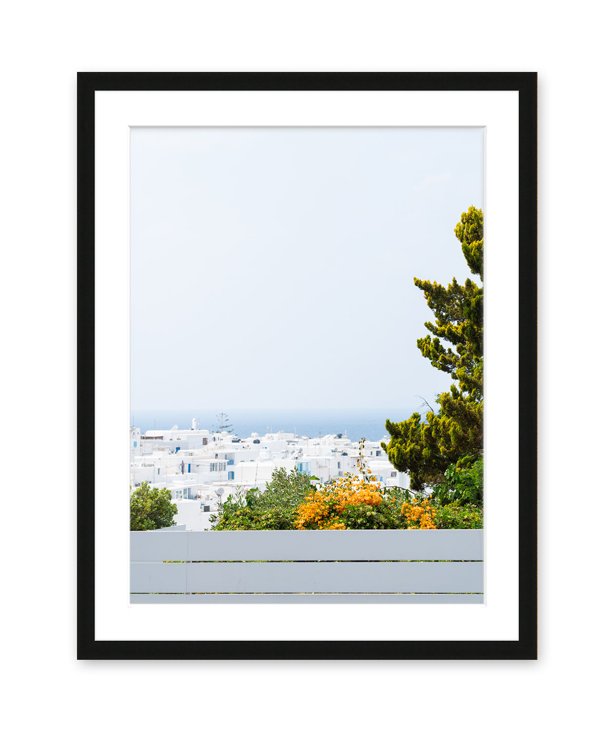 blue greece landscape, greek travel art, black frame