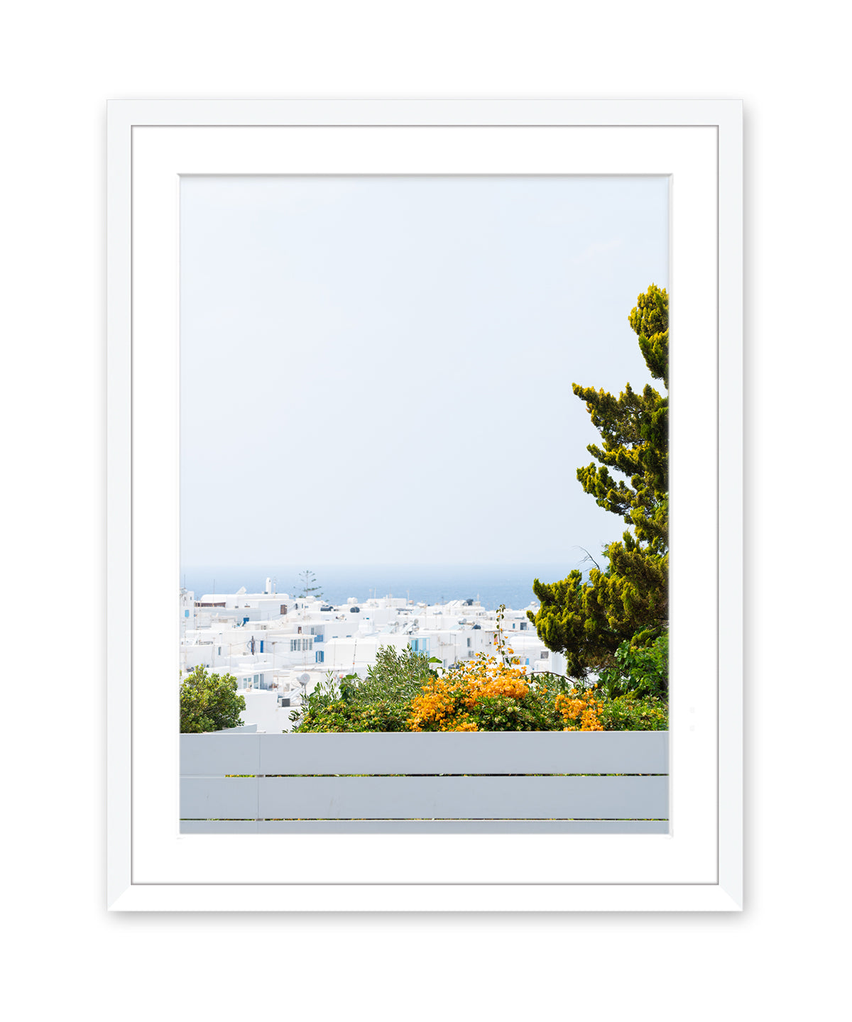 blue greece landscape, greek travel art, white frame