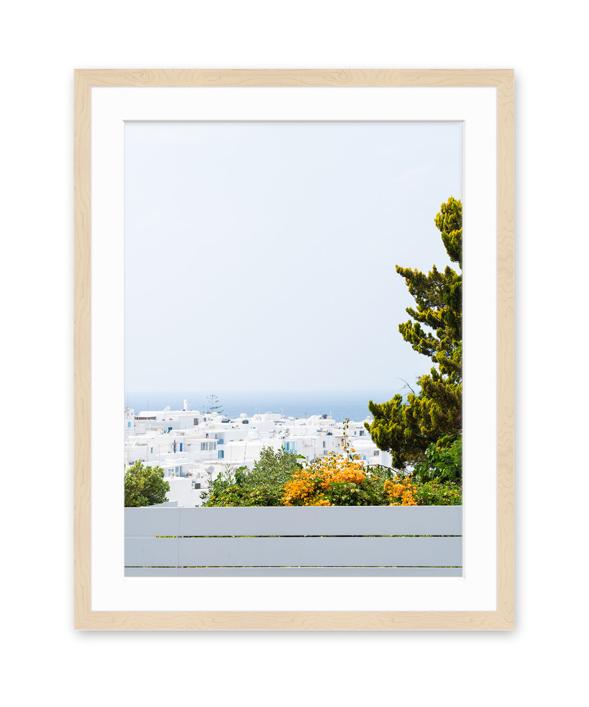 blue greece landscape, greek travel art, wood frame