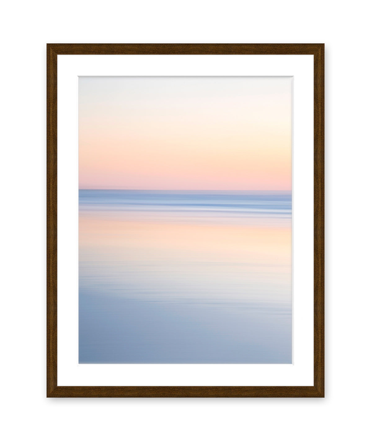 abstract minimal print, sunrise beach photograph, dark wood frame by Wright and Roam