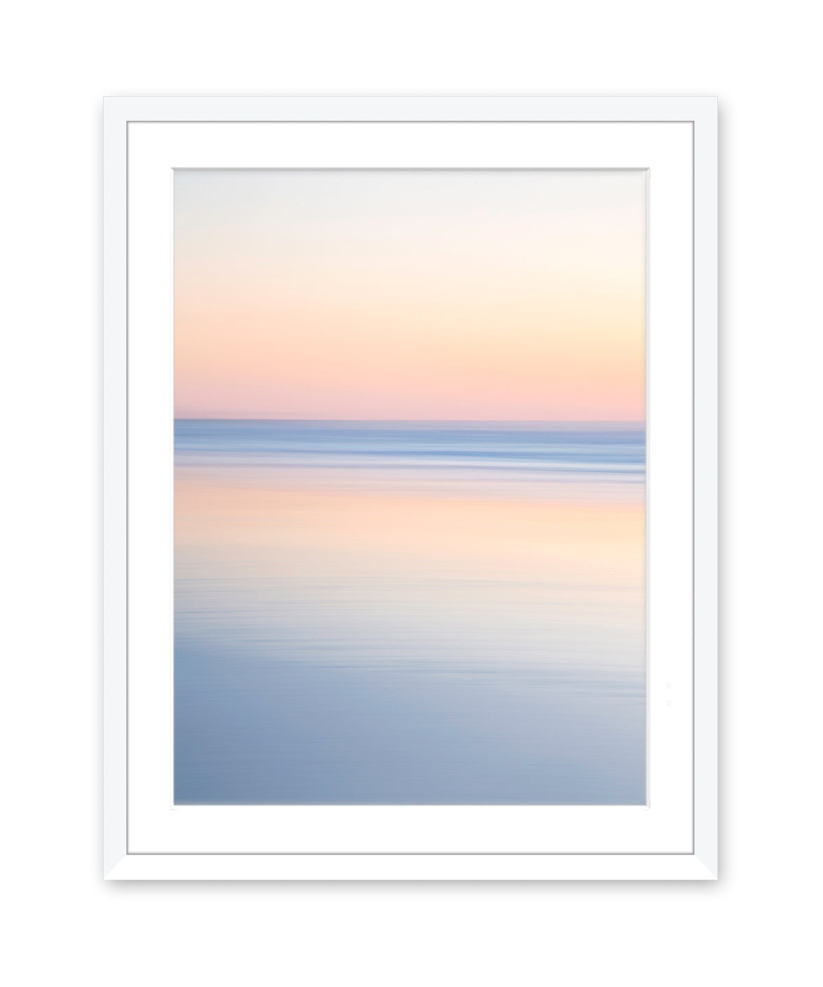 abstract minimal print, sunrise beach photograph, white wood frame by Wright and Roam
