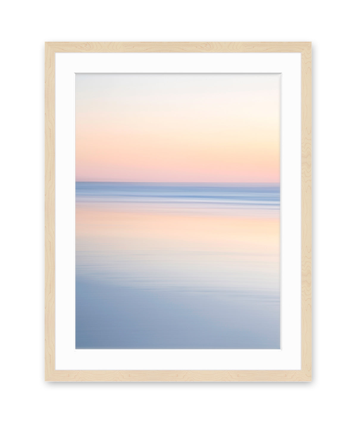 abstract minimal print, sunrise beach photograph, natural wood frame by Wright and Roam