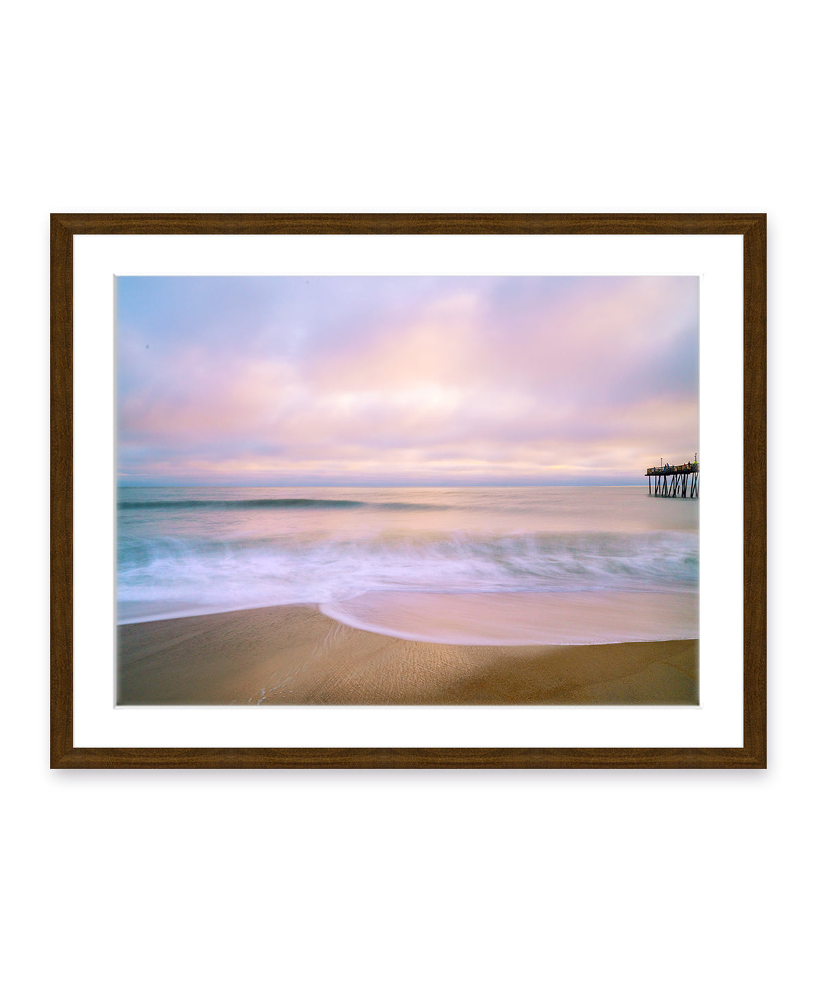 Outer Banks, beach sunrise wall art photograph by Wright and Roam, dark wood frame
