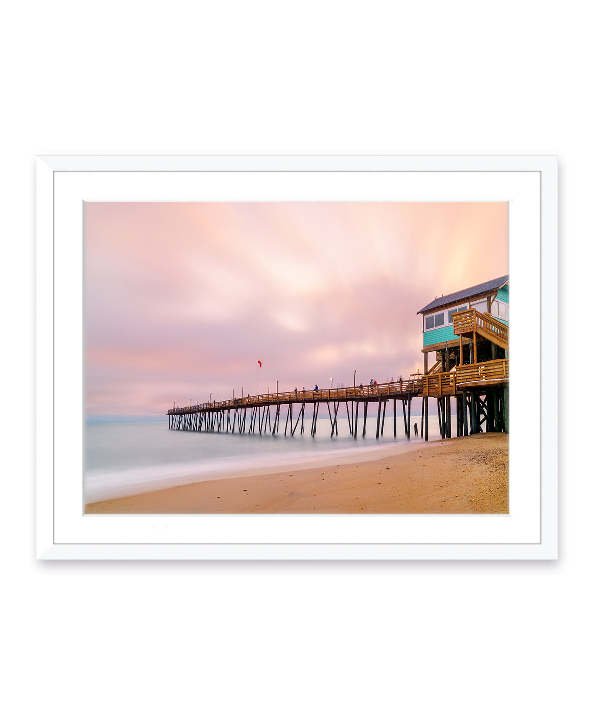 outer banks, avalon pier north carolina, sunrise beach photography by wright and roam, white frame