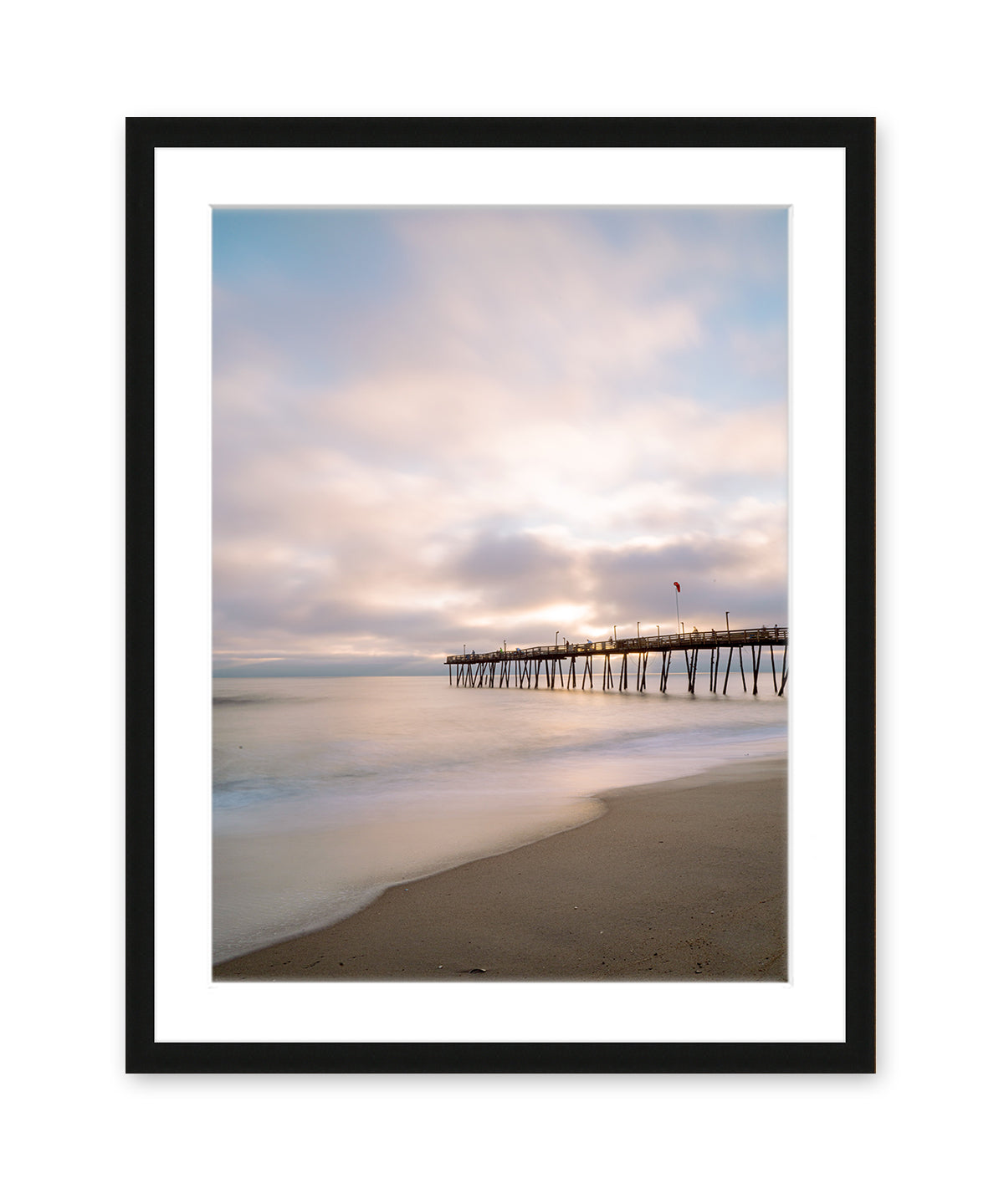 outer banks, avalon pier photograph, pastel beach wall art print by Wright and Roam, Black Frame