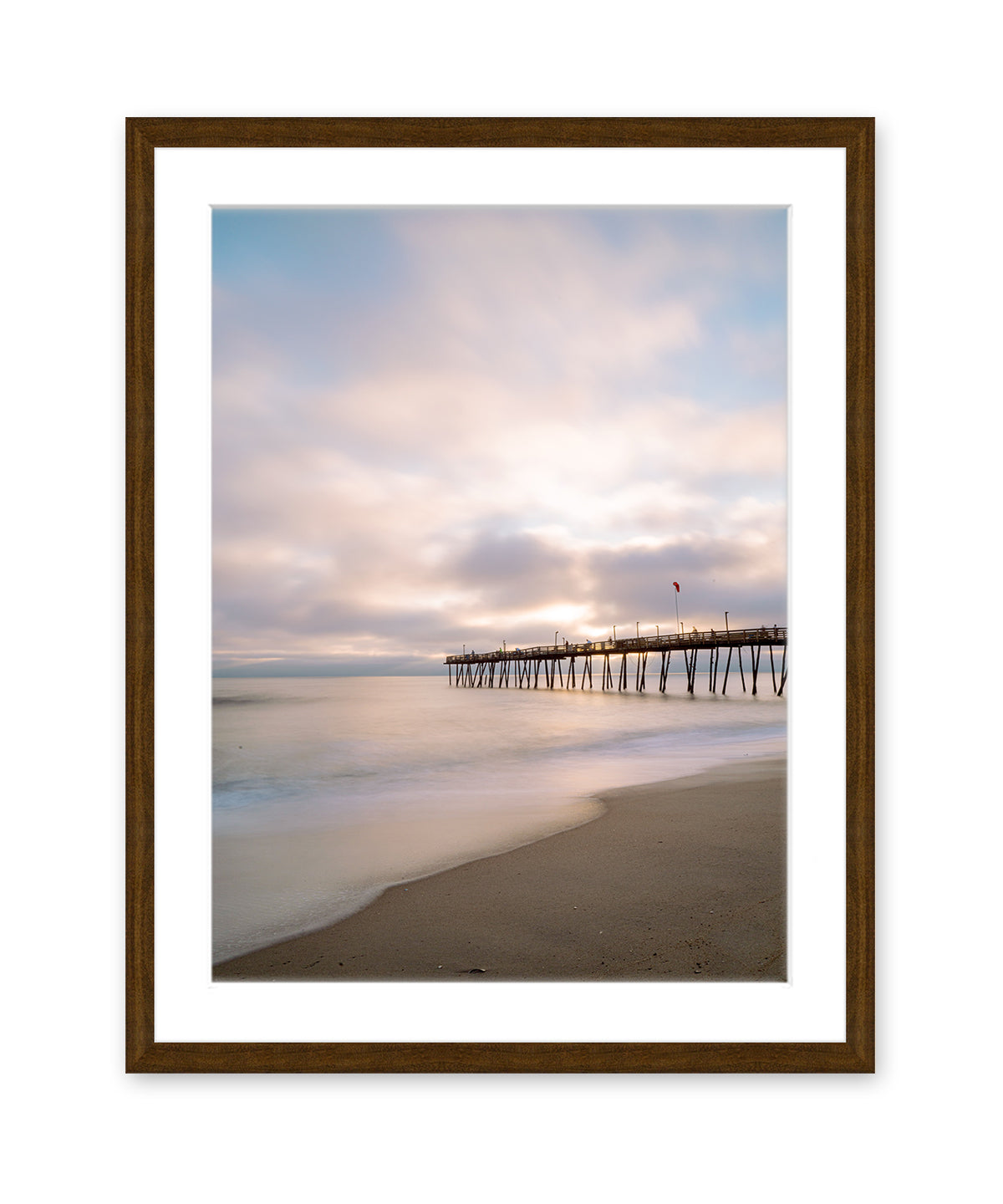 outer banks, avalon pier photograph, pastel beach wall art print by Wright and Roam, Dark Wood Frame