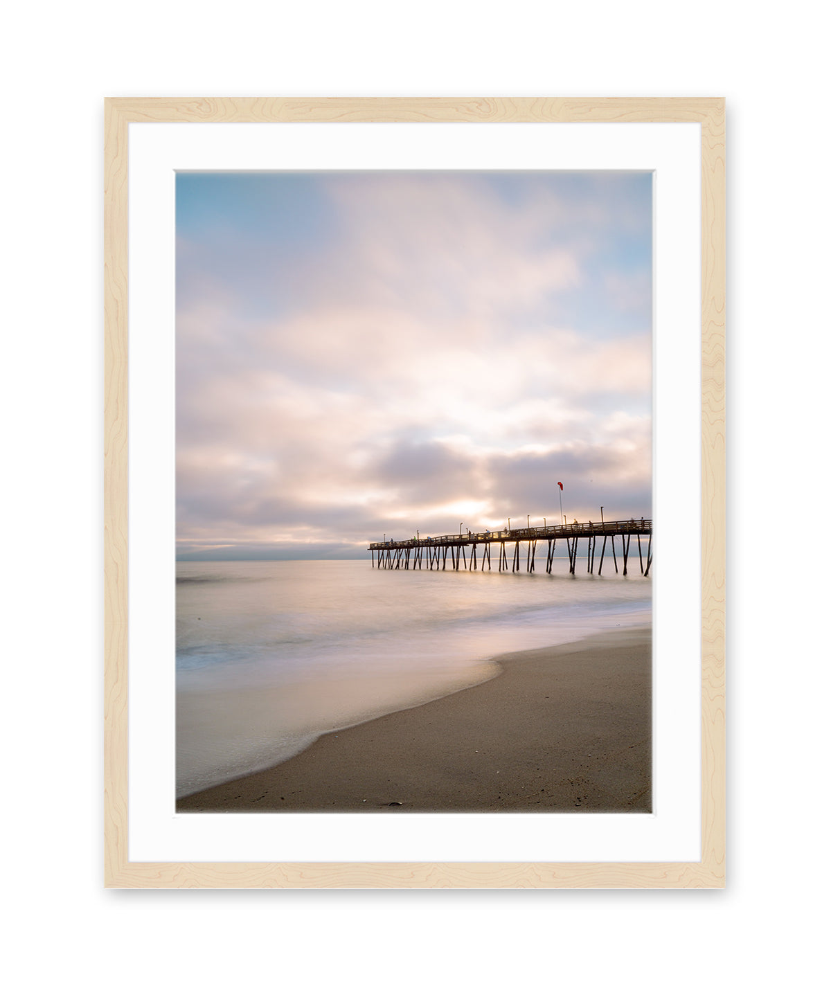 outer banks, avalon pier photograph, pastel beach wall art print by Wright and Roam, Wood Frame