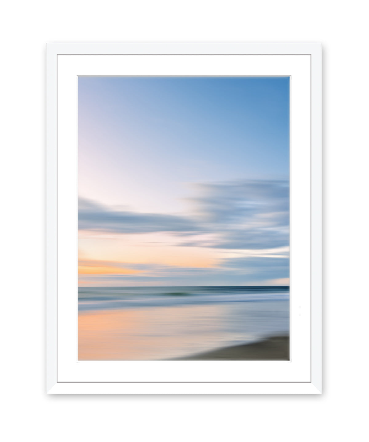 pastel blue abstract ocean wall art, white frame