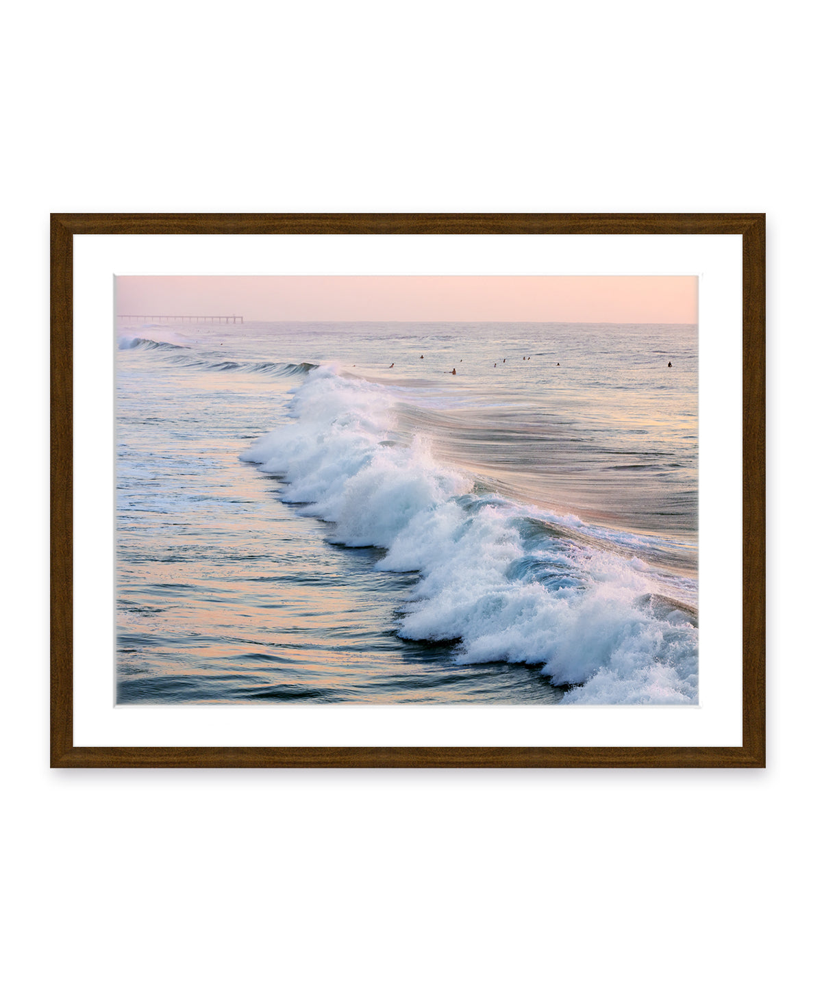 pink and blue ocean prink dark wood frame