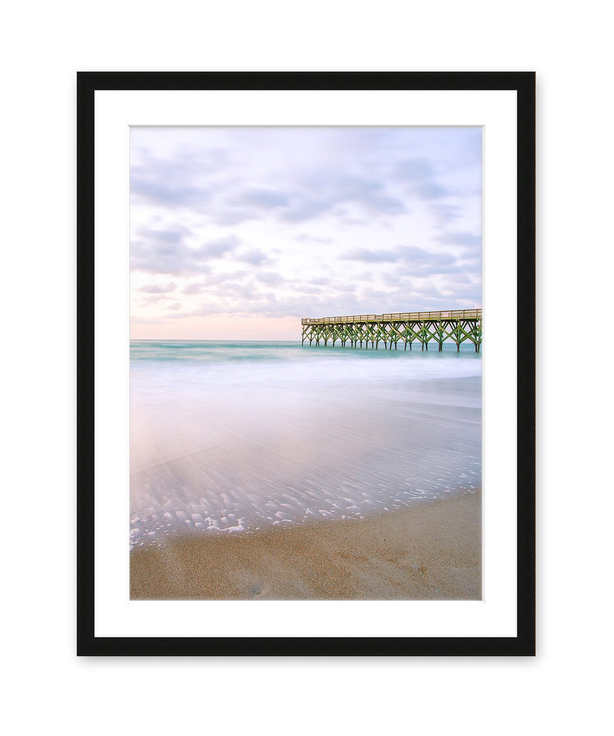 Light Purple Sunset Beach Print, dark Wood Frame, by Wright and Roam
