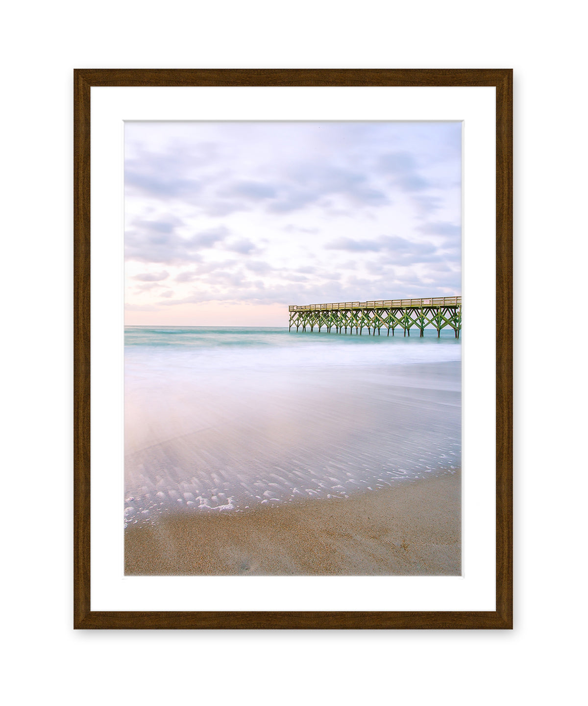 Light Purple Sunset Beach Print, dark Wood Frame, by Wright and Roam