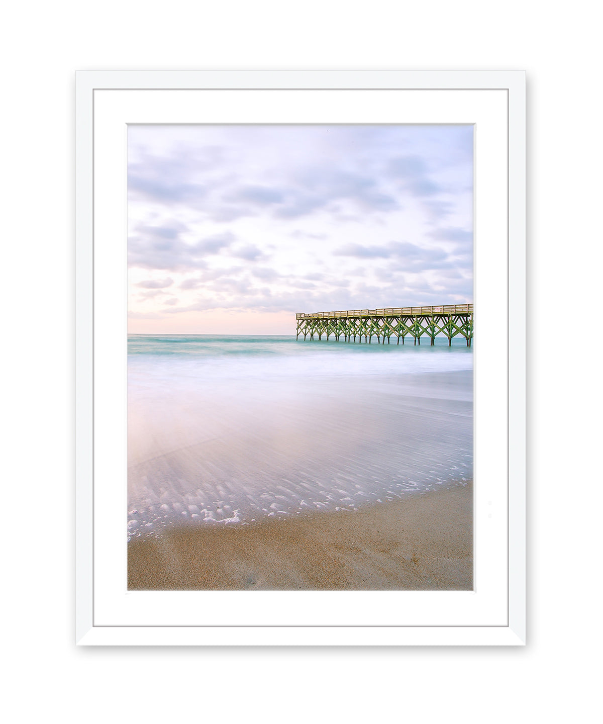 Light Purple Sunset Beach Print, White Wood Frame, by Wright and Roam