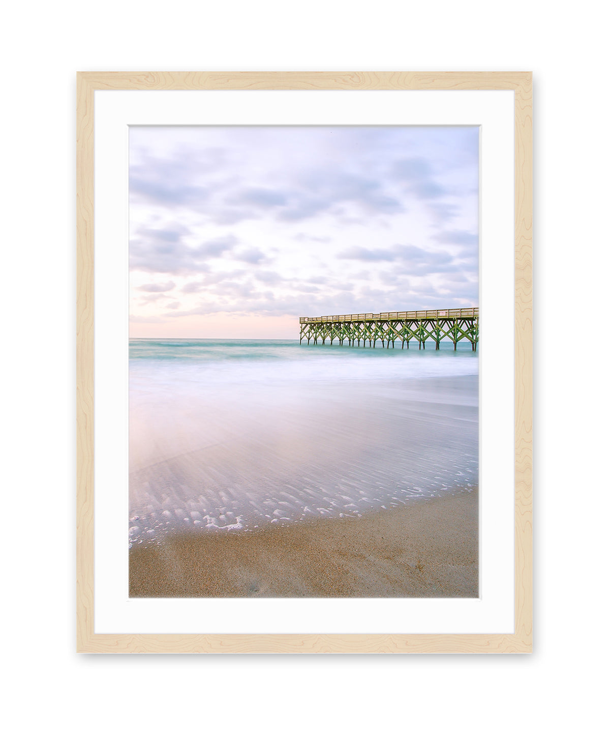 Light Purple Sunset Beach Print, Natural Wood Frame, by Wright and Roam