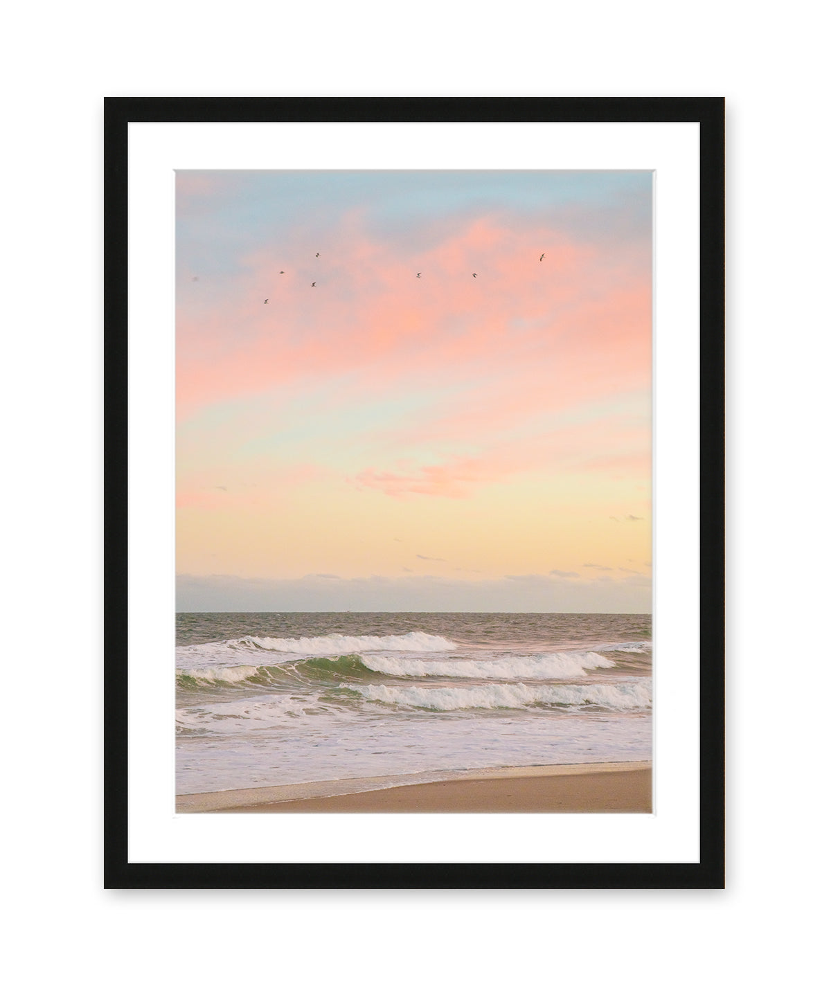 Pastel Warm Sunset Wrightsville Beach Photograph, Black Wood Frame by Wright and Roam