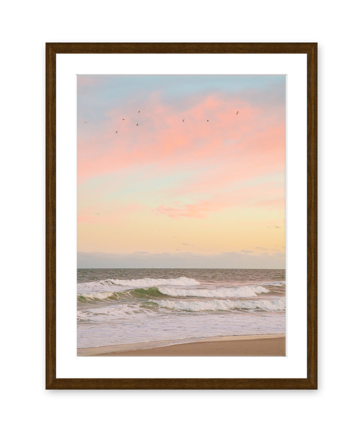 Pastel Warm Sunset Wrightsville Beach Photograph, Dark Wood Frame by Wright and Roam