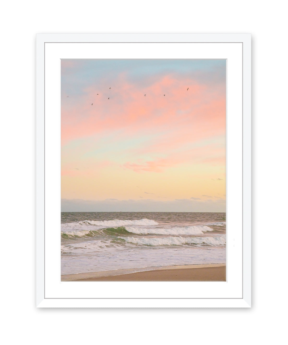 Pastel Warm Sunset Wrightsville Beach Photograph, White Wood Frame by Wright and Roam