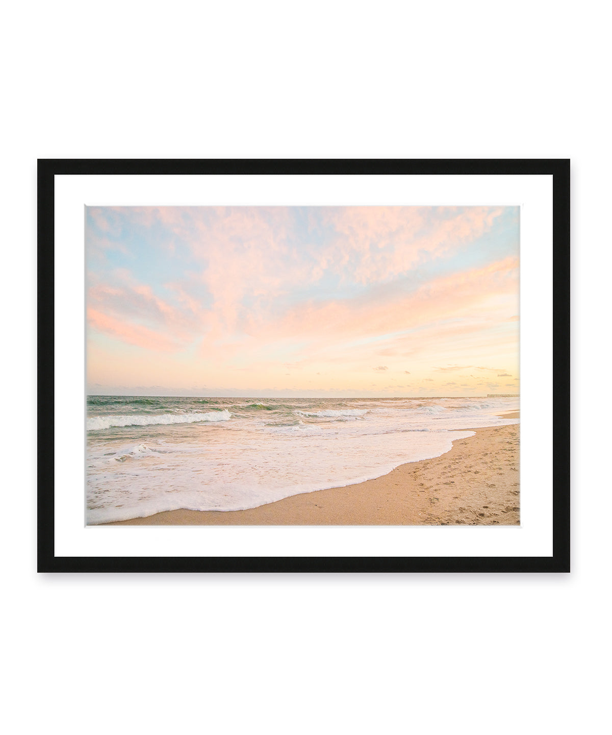 Pastel Warm Sunset on Wrightsville Beach Photograph with Black Wood Frame by Wright and Roam
