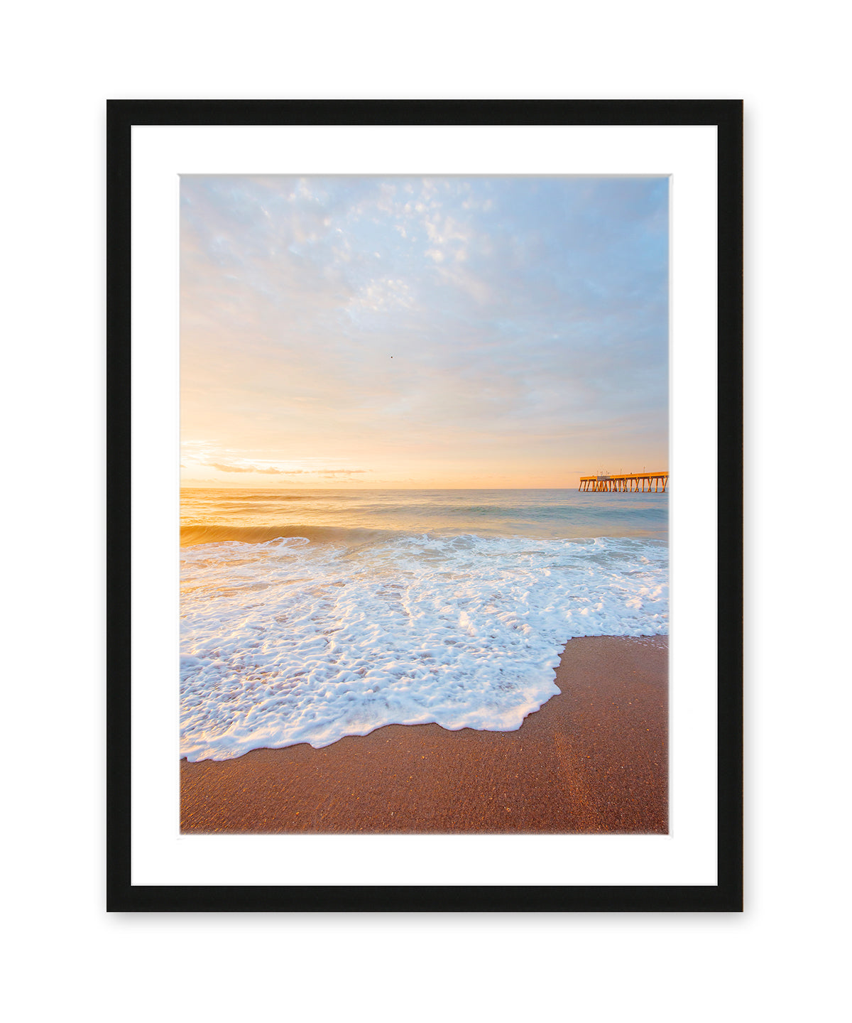 Blue Pastel Sunrise Wrightsville Beach Photograph, Black Wood Frame by Wright and Roam