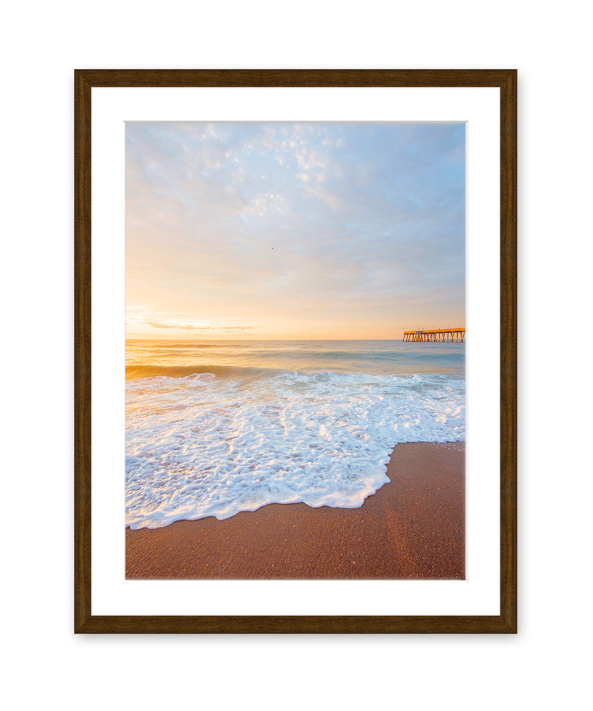 Blue Pastel Sunrise Wrightsville Beach Photograph, Dark Wood Frame by Wright and Roam