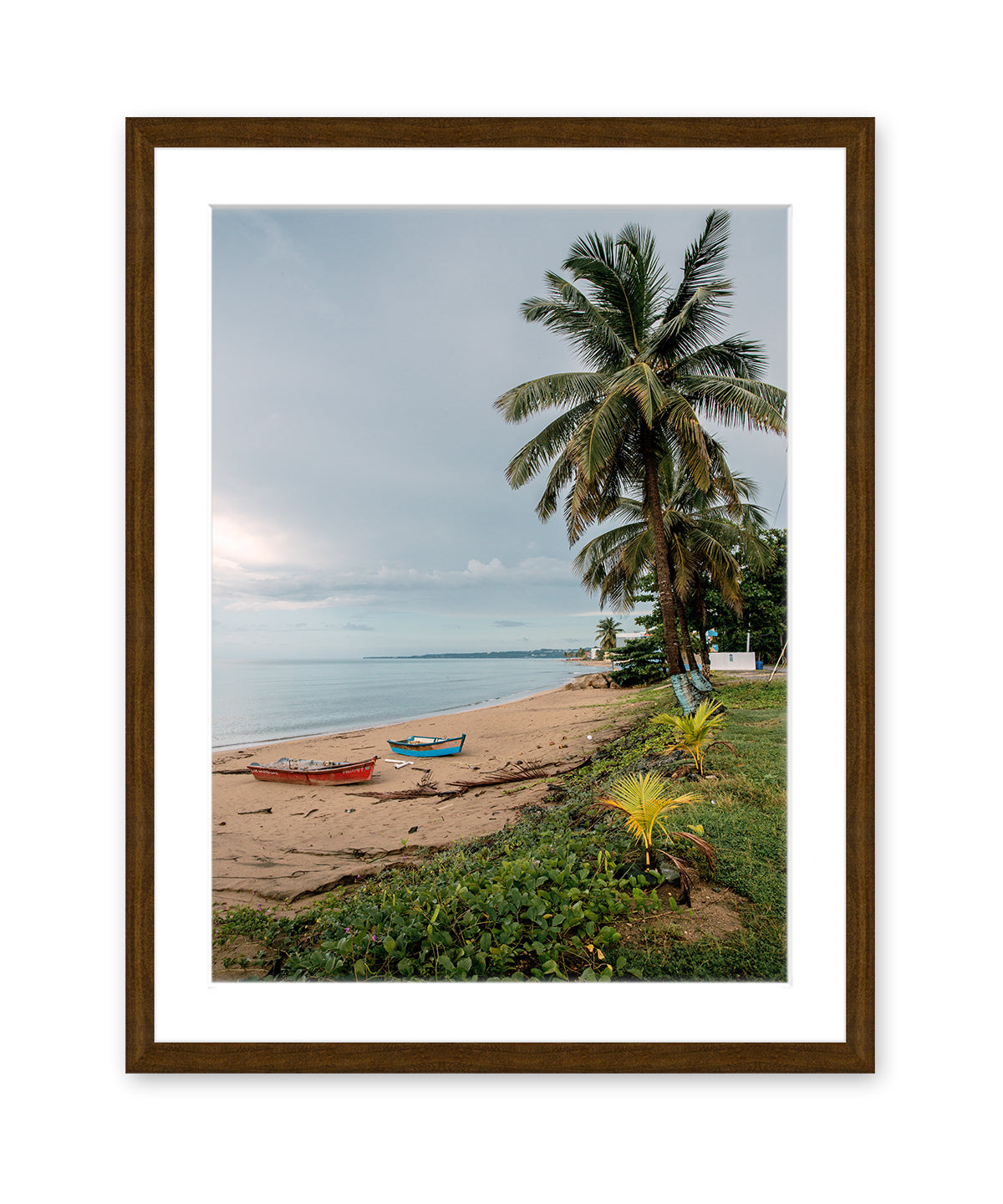 Tropical Beach Photography taken in Rincon, Puerto Rico, dark wood frame