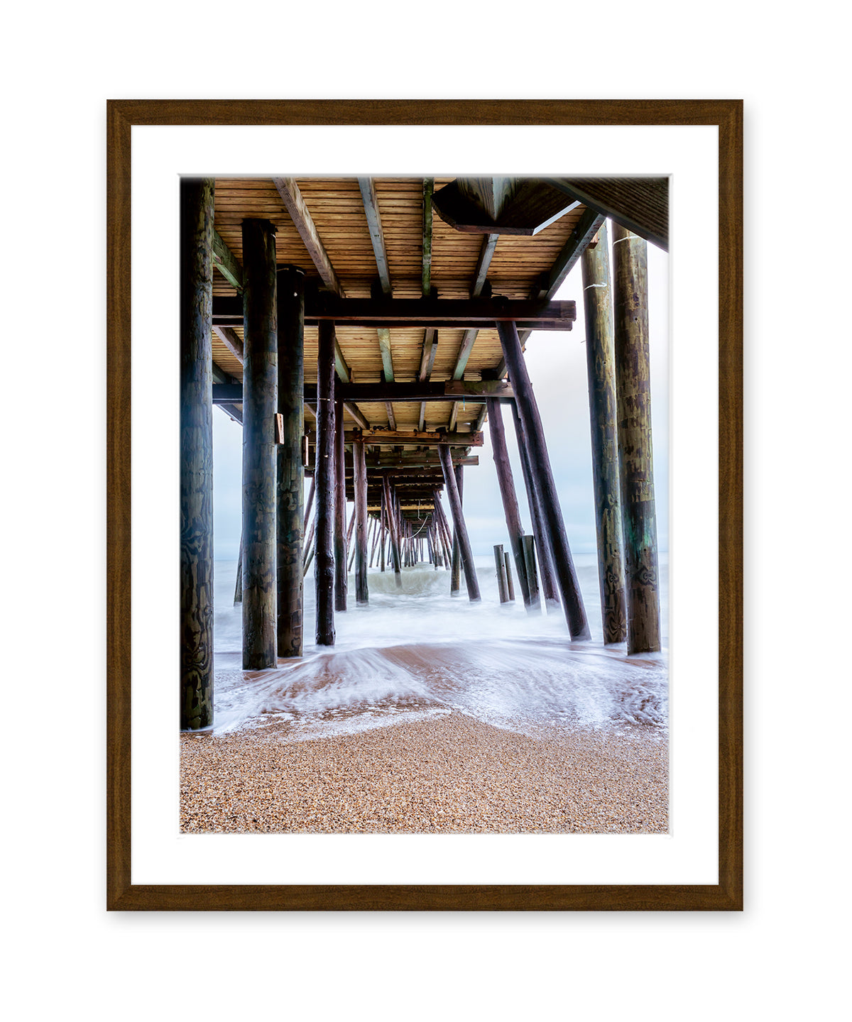 outer banks, avalon pier photograph art print by Wright and Roam, dark wood frame