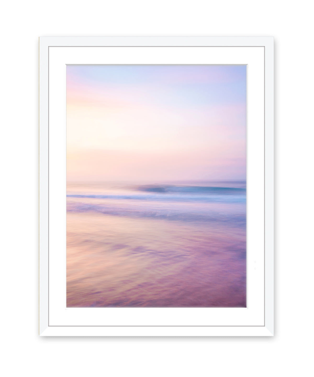 pastel pink abstract minimal beach photograph, white wood frame, by wright and roam