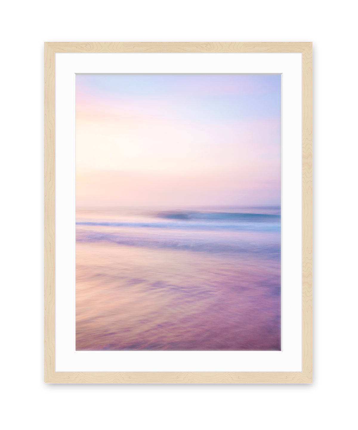 pastel pink abstract minimal beach photograph, natural wood frame, by wright and roam
