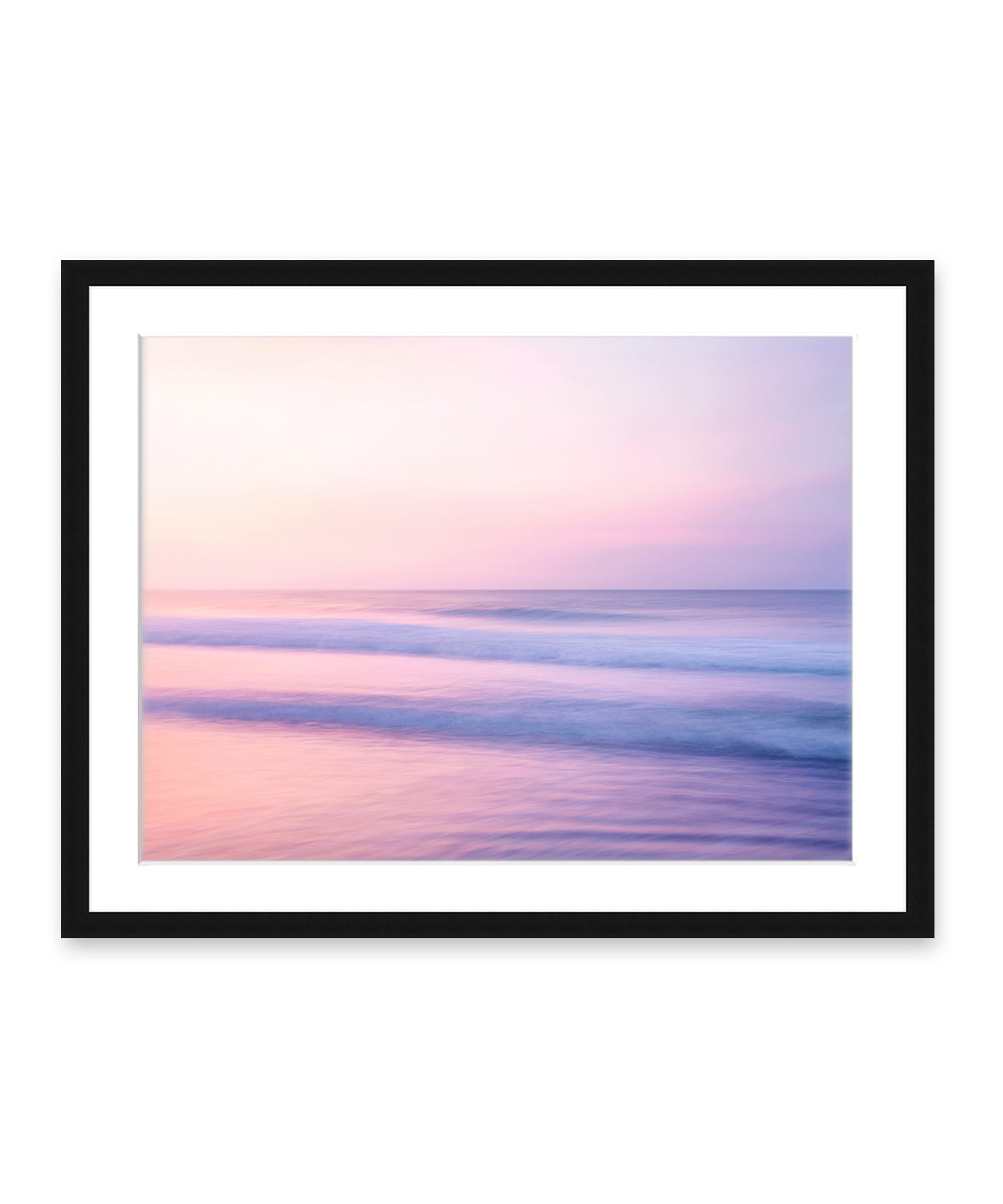 pastel pink abstract minimal ocean waves beach photograph, black wood frame by Wright and Roam