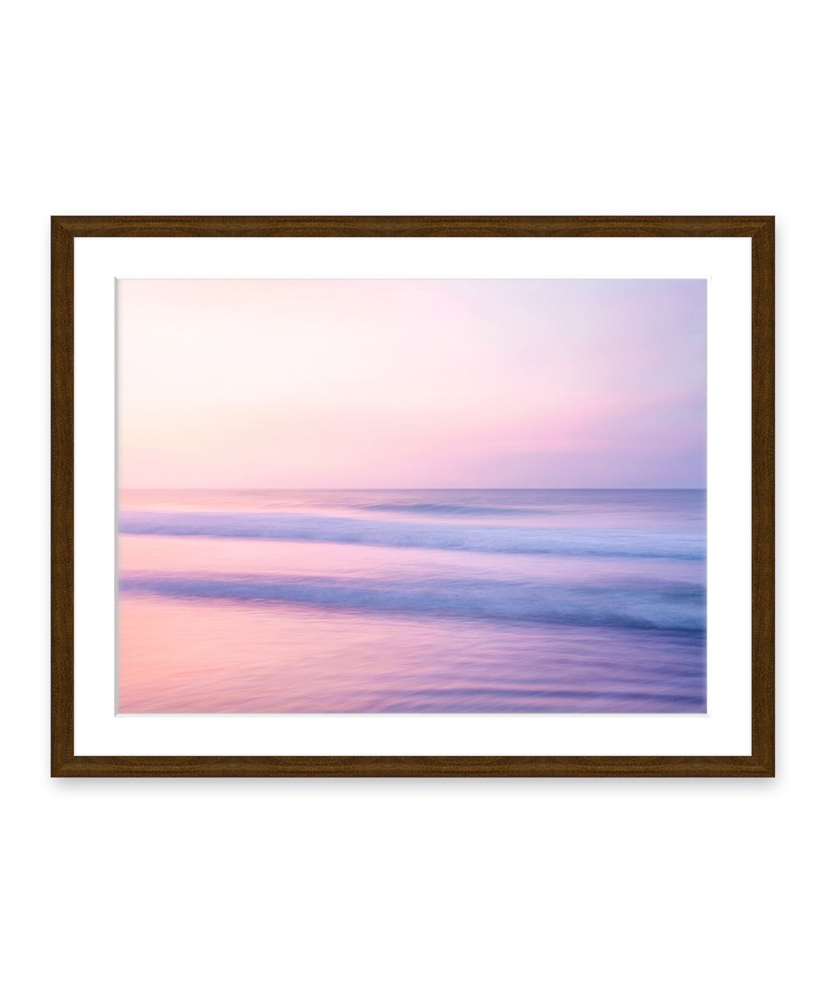 pastel pink abstract minimal ocean waves beach photograph, dark wood frame by Wright and Roam