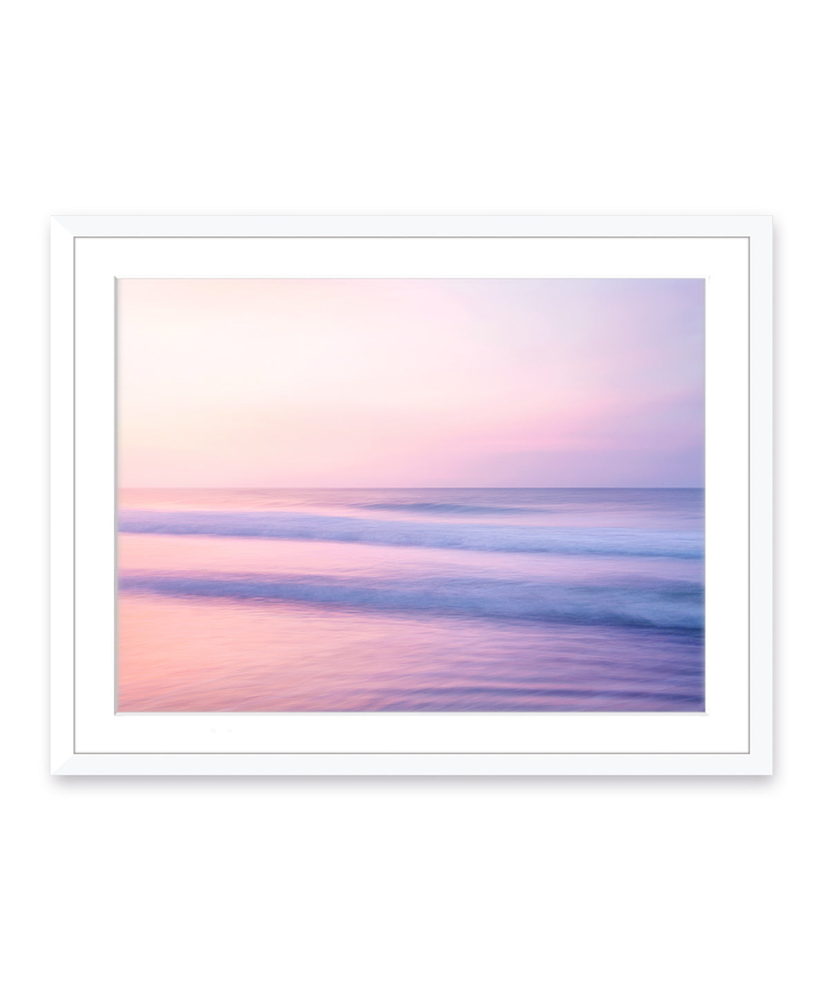 pastel pink abstract minimal ocean waves beach photograph, white wood frame by Wright and Roam