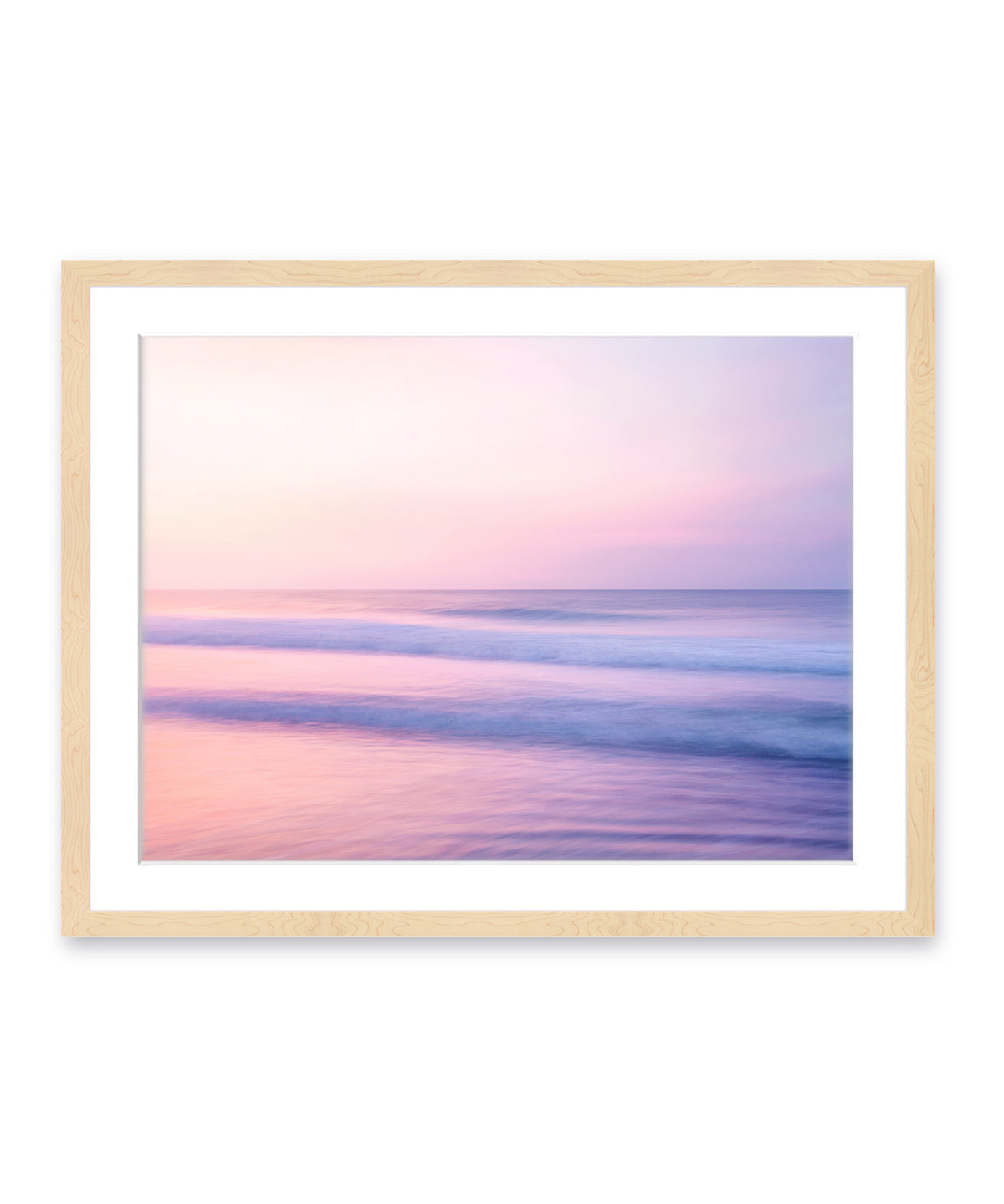 pastel pink abstract minimal ocean waves beach photograph, natural wood frame by Wright and Roam