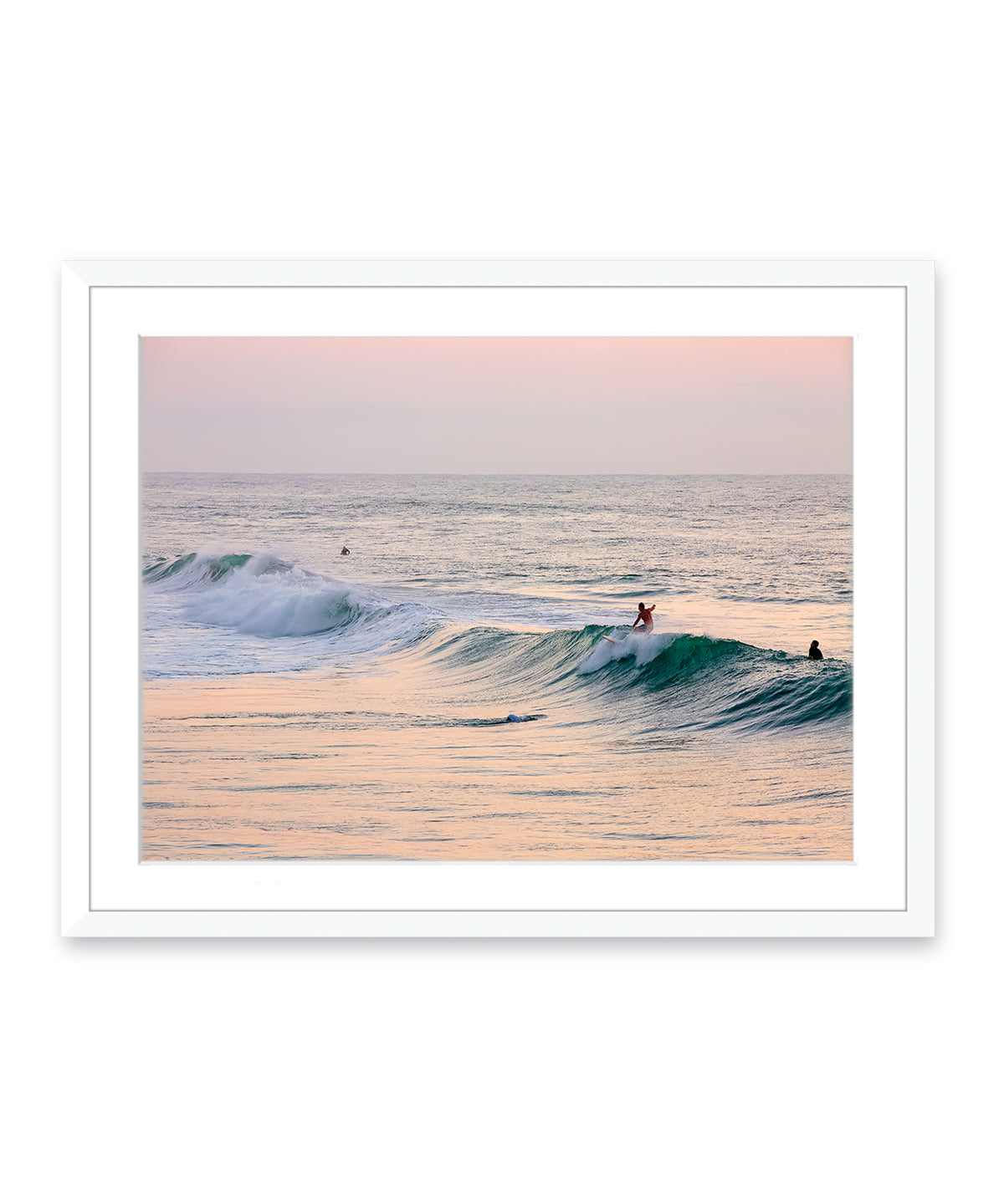pink sunrise surfing wrightsville beach white frame