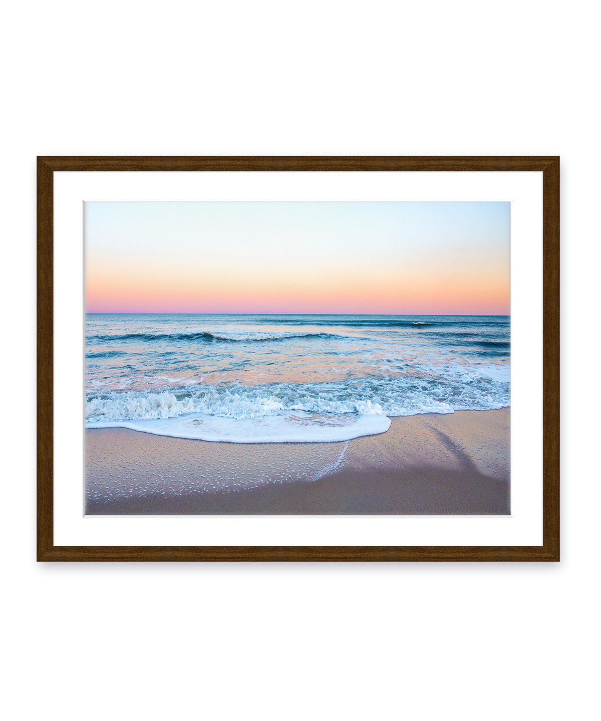 blue rainbow sunset beach photograph, dark wood frame, by Wright and Roam