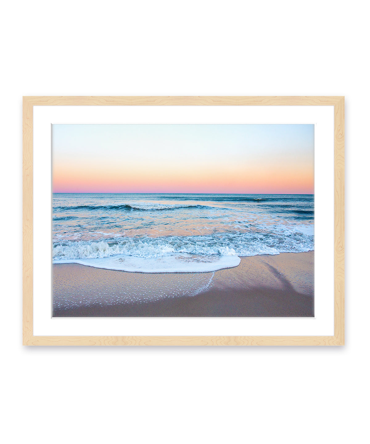 blue rainbow sunset beach photograph, natural wood frame, by Wright and Roam