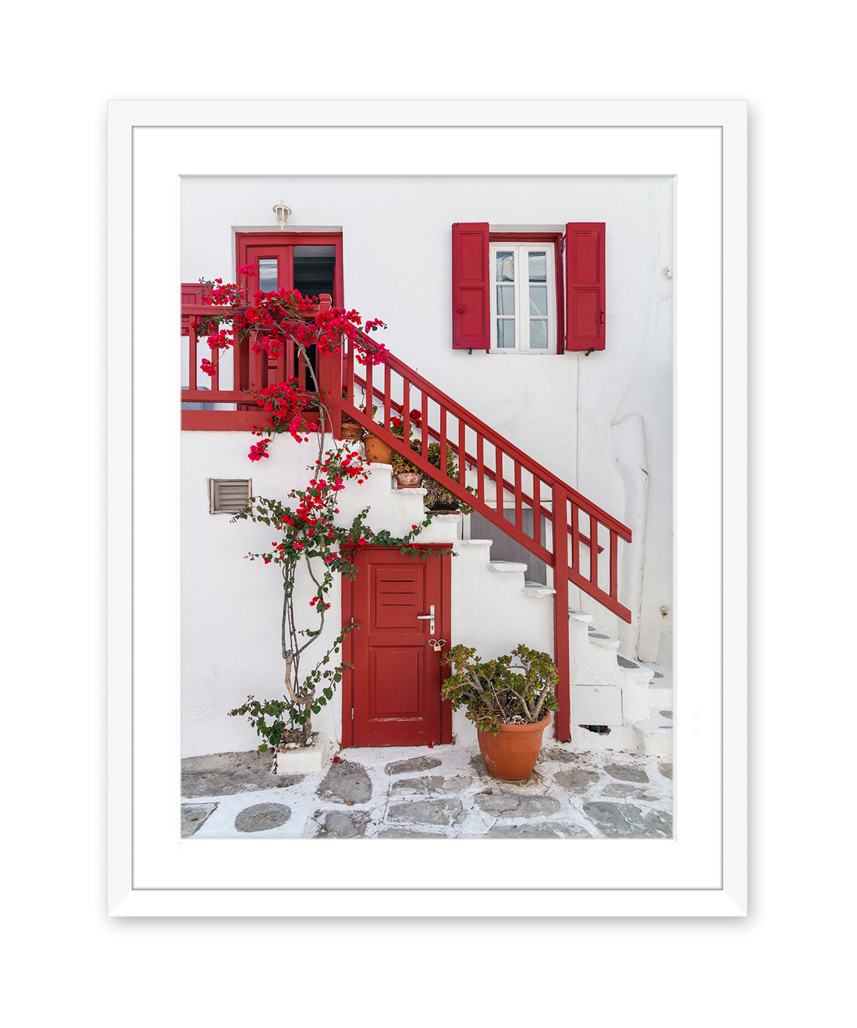 red door, mykonos architecture print. Greek islands fine art photograph, white frame