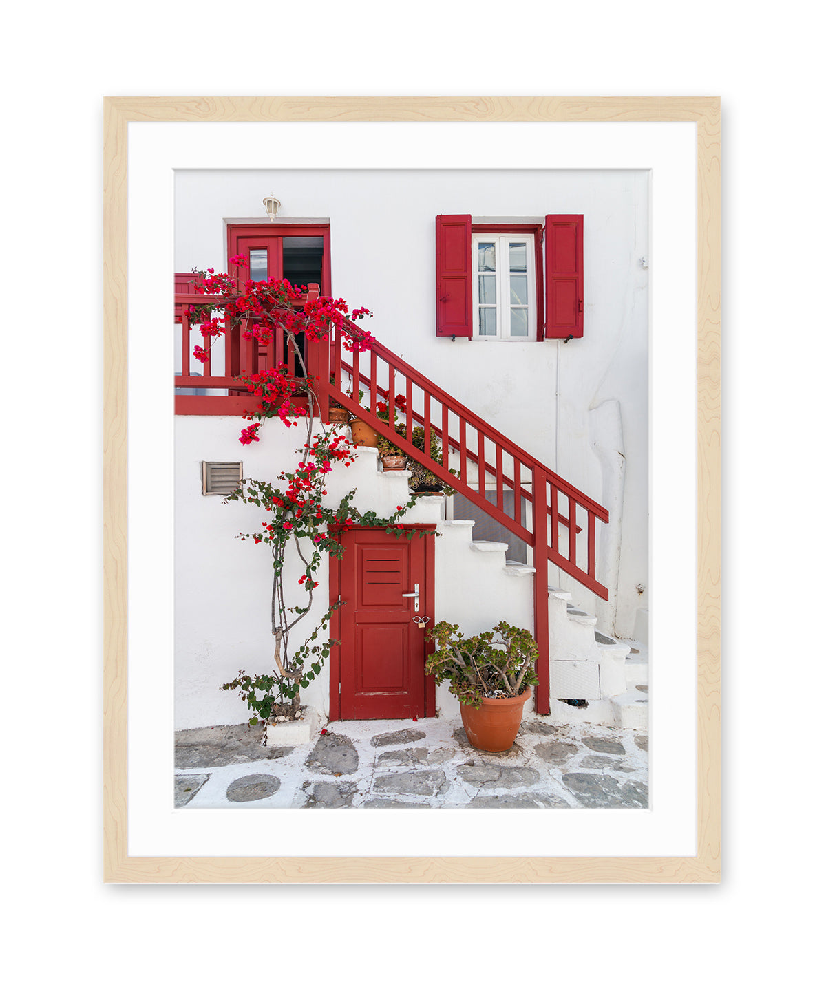 red door, mykonos architecture print. Greek islands fine art photograph, wood frame