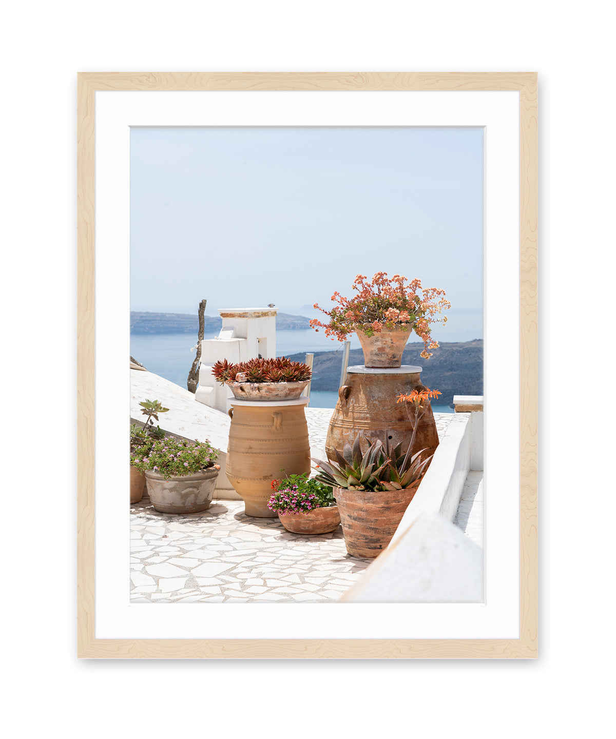 Santorini, greece art. Greek islands tropical art print. wood frame