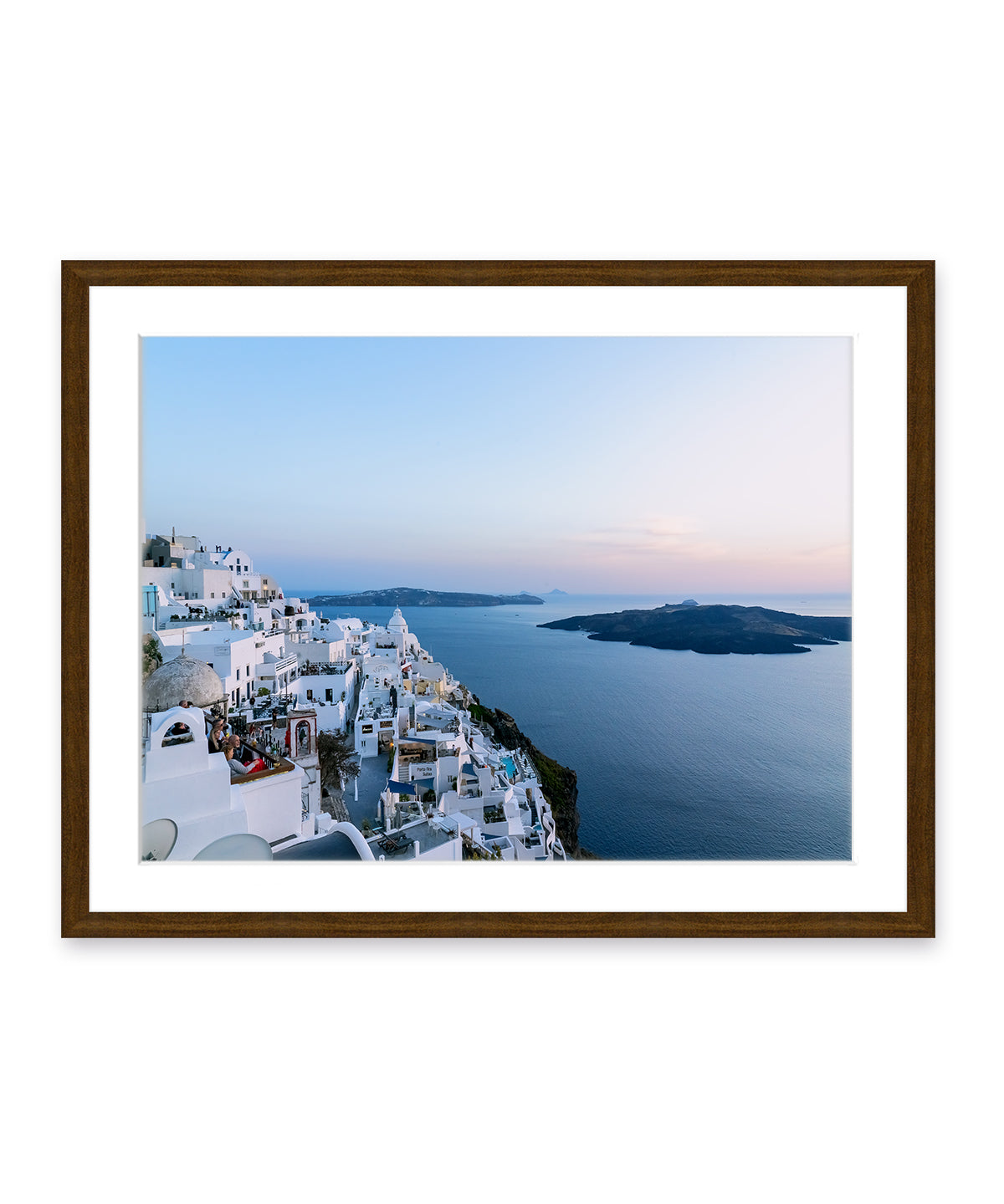 Blue Sunset Santorini Greece, Dark Wood Frame