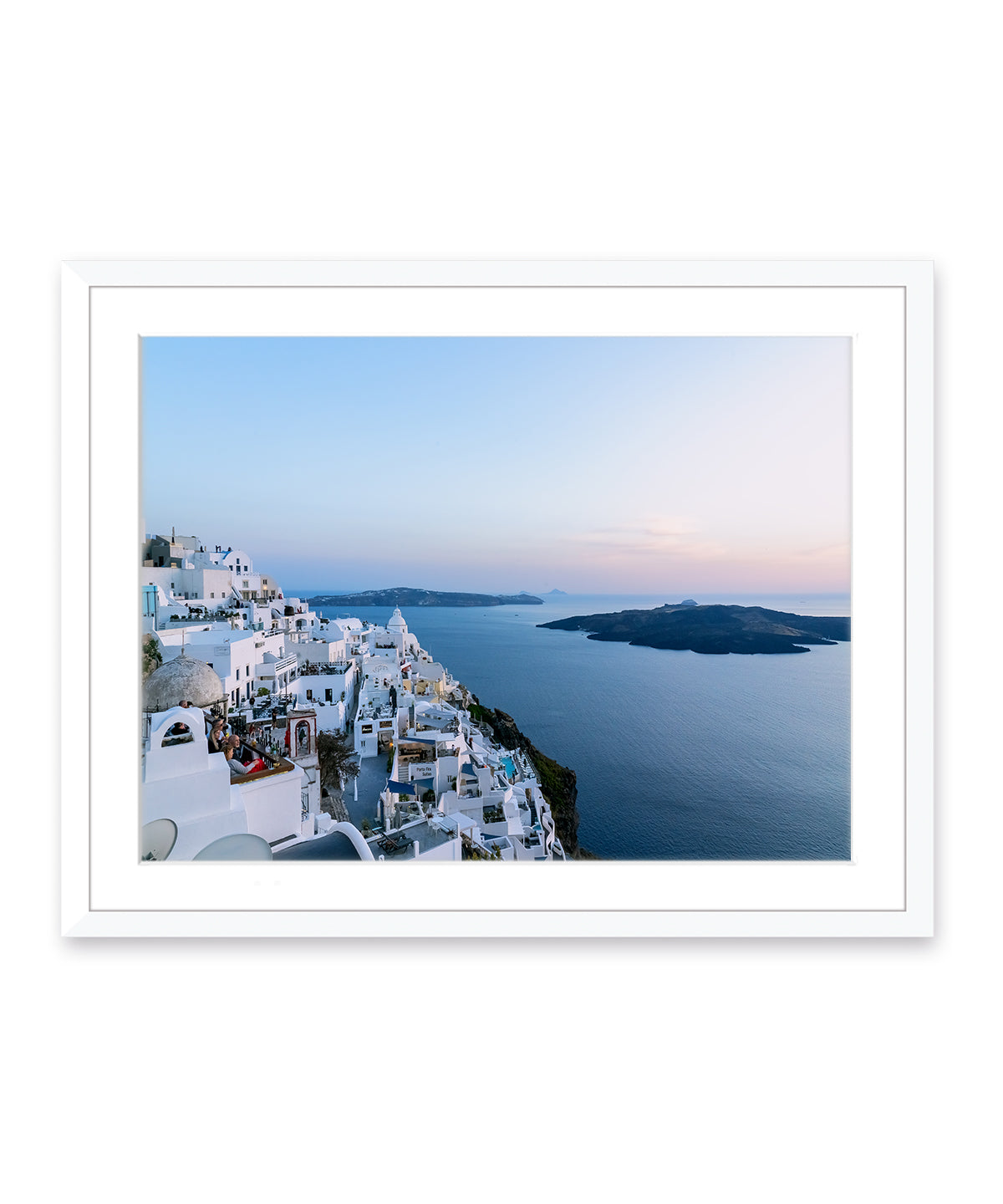 Blue Sunset Santorini Greece, White Frame