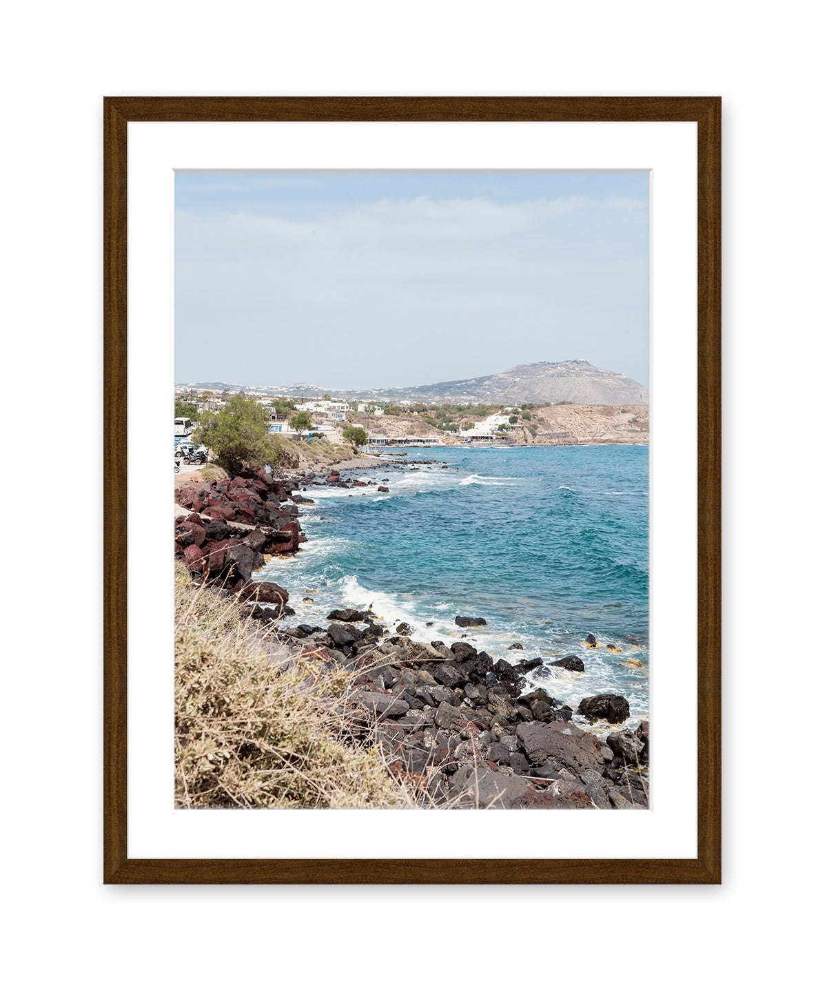 santorini, greek islands landscape art, brown frame