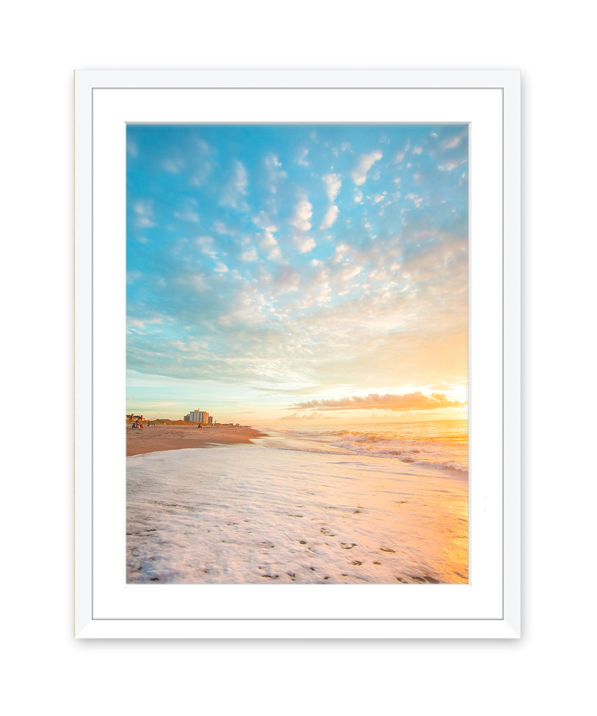 Sunrise Beach Print White Wood Frame by Wright and Roam