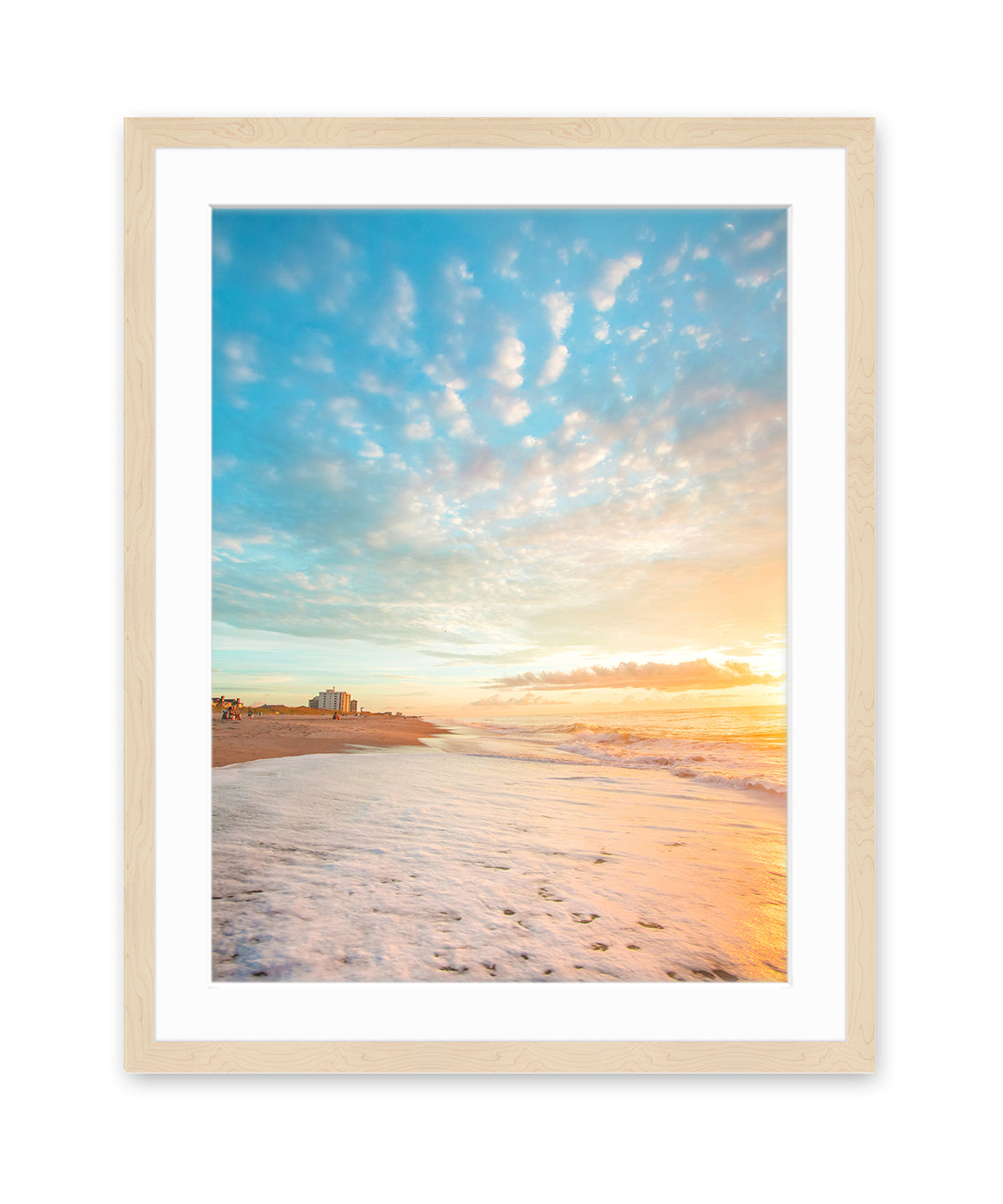 Sunrise Beach Print Natural Wood Frame by Wright and Roam