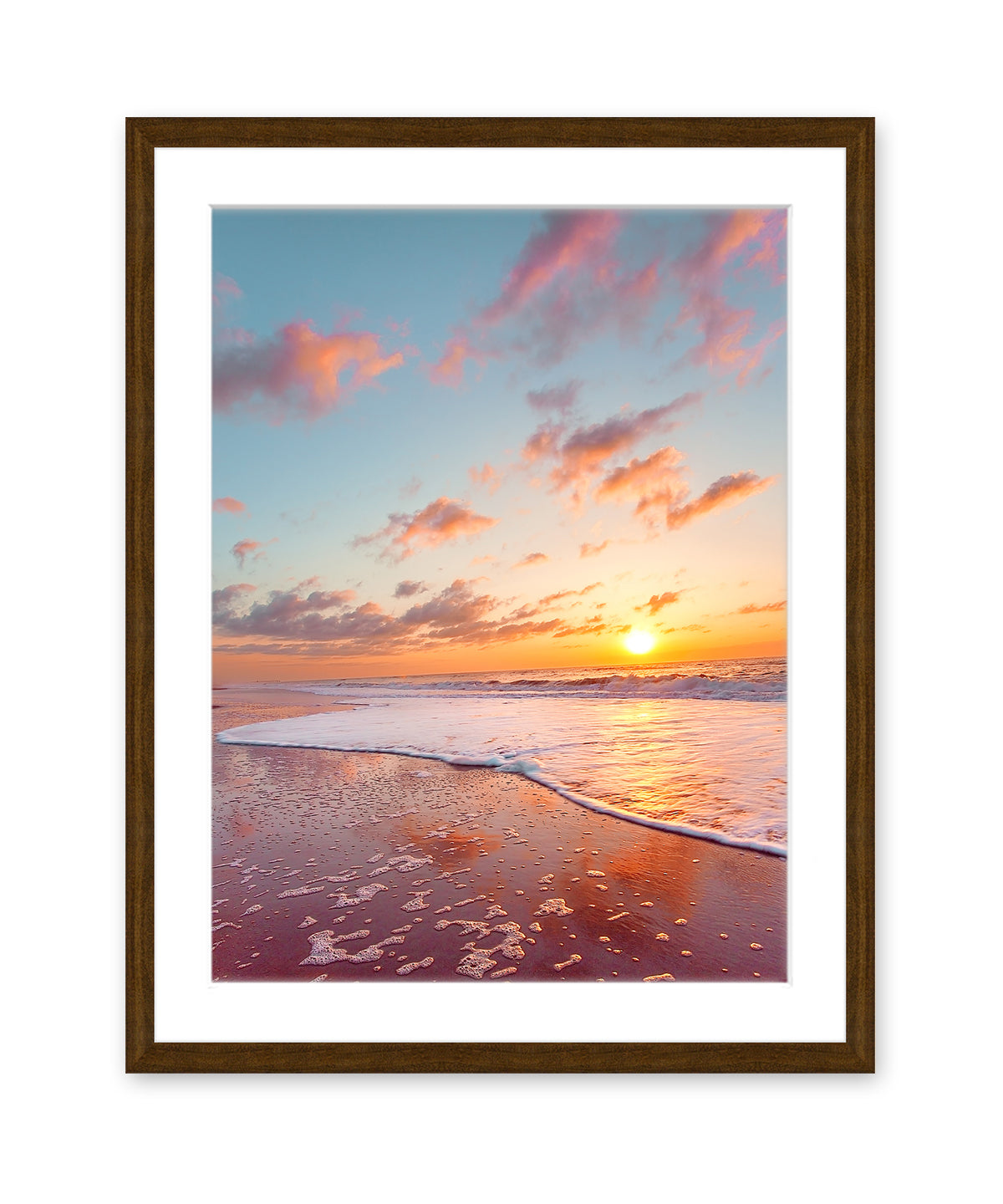 colorful sunset beach print, Dark Wood Frame by Wright and Roam