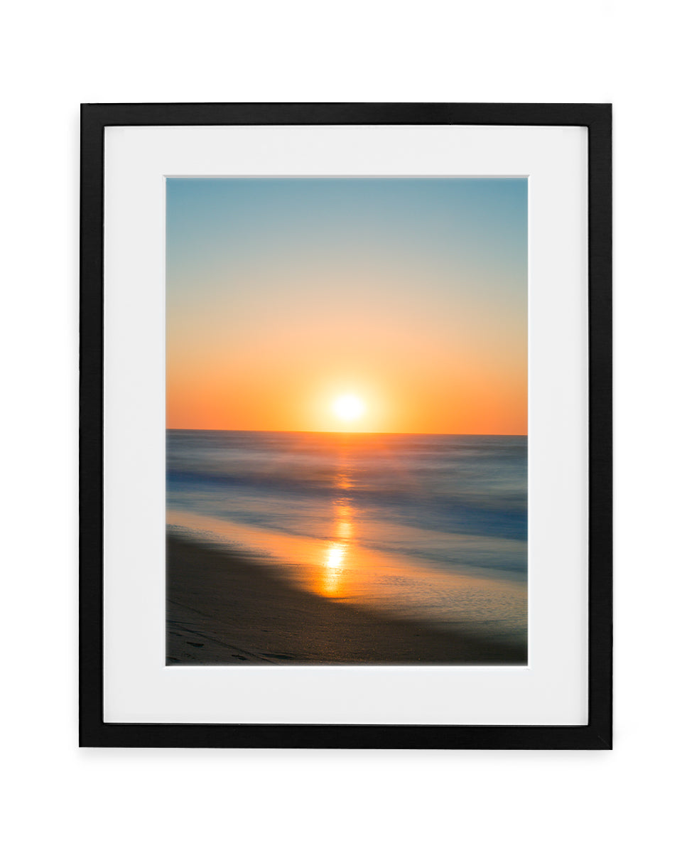 sunrise beach print, black frame by wright and roam