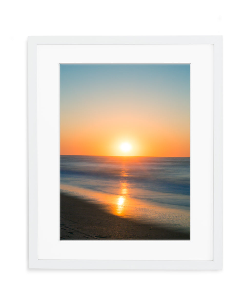 sunrise beach print, white frame by wright and roam