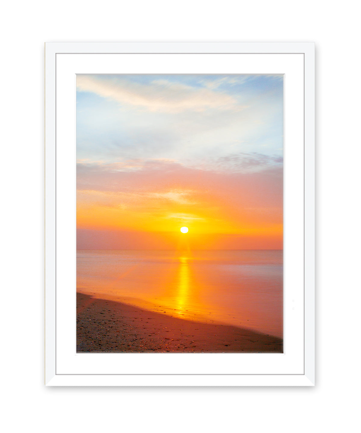 Colorful Sunrise Wrightsville Beach Photograph, White Wood Frame by Wright and Roam